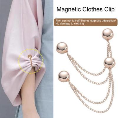 1pc/2Pcs Multi-Function Magnetic Clothing Clip with Chain Multi-Purpose Pinless Metal Buttons Clip Clothes Scarf Trouser Legs Cuff Fixing Magnet Pin