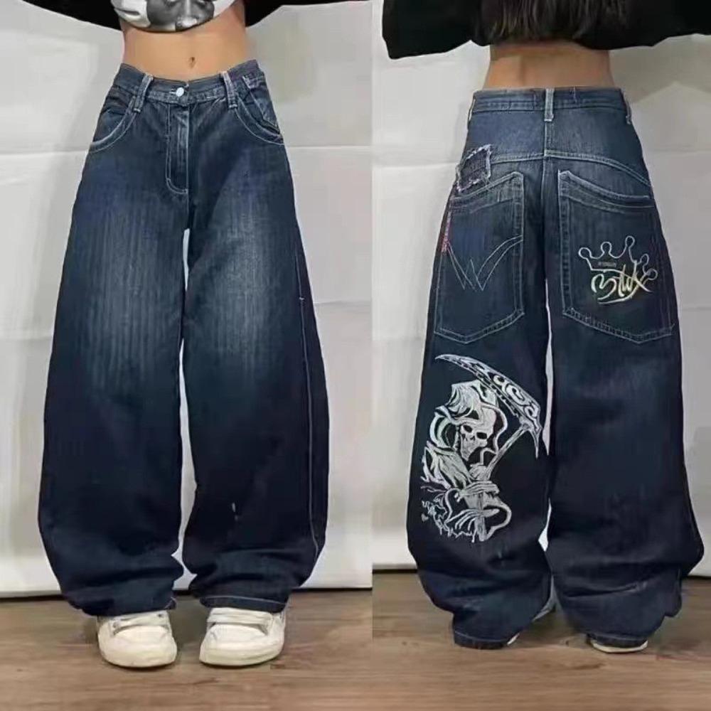 ZYLLO Blugi largi americani retro noi hip-hop de stradă feminin Y2K Harajuku talie înaltă pantaloni cu picior lat gotic pantaloni largi pantaloni de stradă