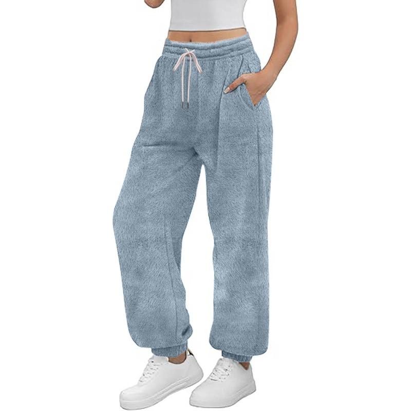Women S High Waist Wide Leg Ankle Length Fleece Warm Pants