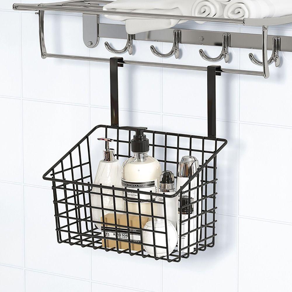 1Pcs Durable Hanging Iron Storage Basket Black White Grid Kitchen Storage Rack with Hooks Bathroom Cabinet Rack Seasoning Bottle