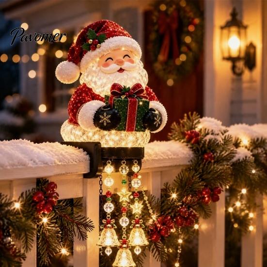 Joyful Holiday Atmosphere Lamps Lighted Christmas Railing Figurine, Cute Santa/Elk/Penguin/Gingerbread Cascading Lights Rail Light for Porch