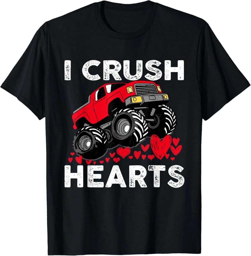 Valentines Monster Truck Boys Toddler I Crush Hearts Gift Unisex T-Shirt