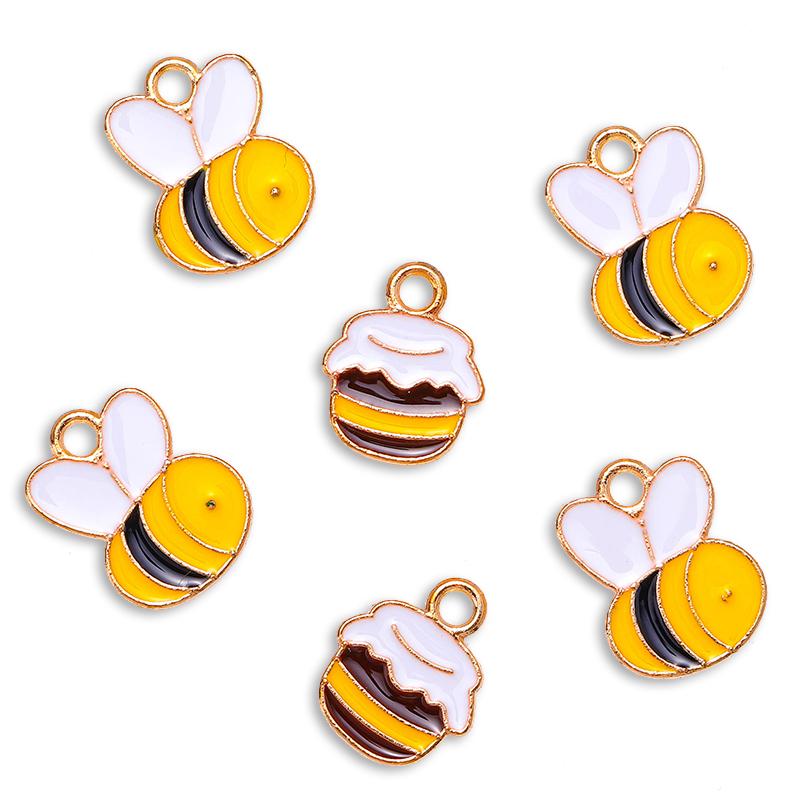 10Pcs 22*17mm Gold Colour Alloy Enamel Bee Pendant Oil Dripping Animal Charms for Jewelry Making DIY Necklace Earrings Accessory