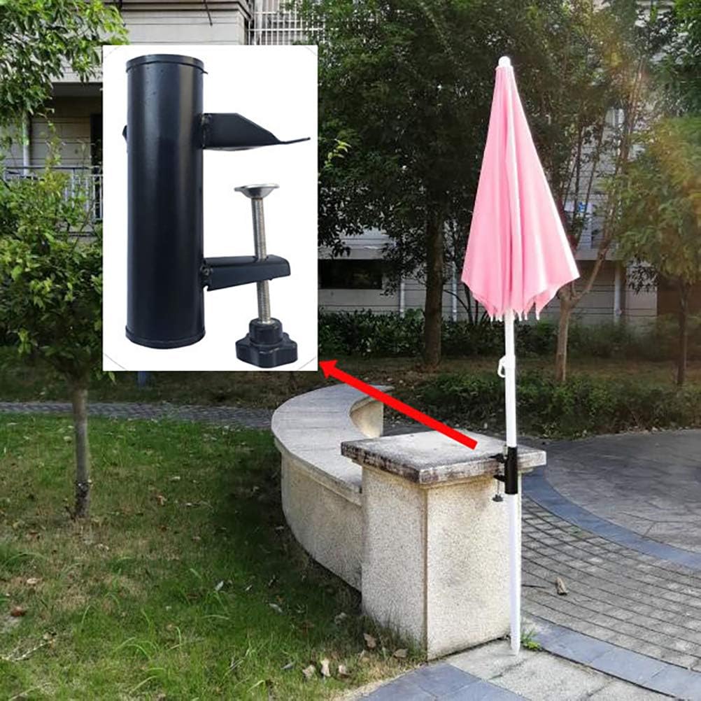 Patio Umbrella Holder Bench Buddy Deck Umbrella Stand Metal Clamp Holder Clip Beach Fishing Umbrella Mount Clamp for Balcony Deck Black