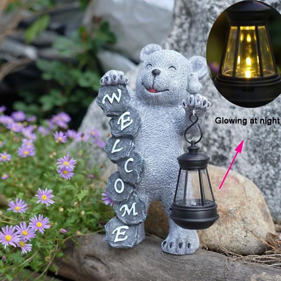 

Yousheng Bear Statue with Solar LED Light Resin Bear Figurine Garden Decor Ornament Bear Sculpture Night Light for Outside Balcony Patio Porch Lawn