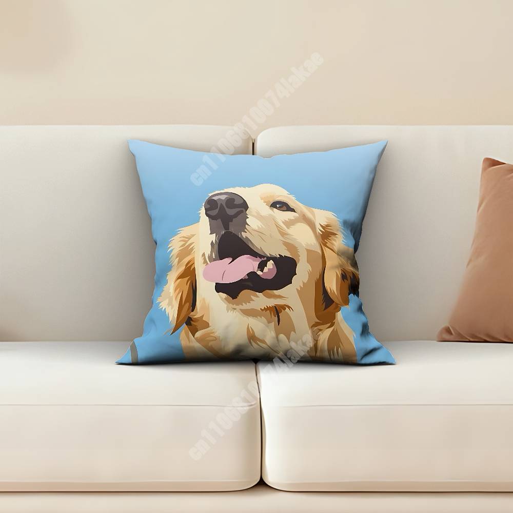 Cute Puppy Gold Retriever Dog Friend Pillow Cover Cushion Case Sofa Couch Modern Apartment Decor Family Furnishing