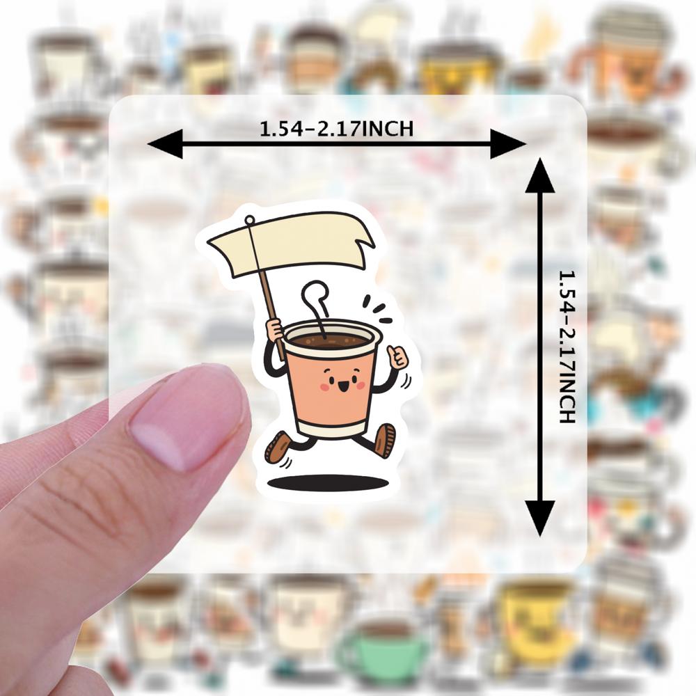35-100pcs Cartoon Coffee Cup Stickers Waterproof Graffiti Diy For Scrapbook Laptop Water Bottles Coffee Shop Label Stickers