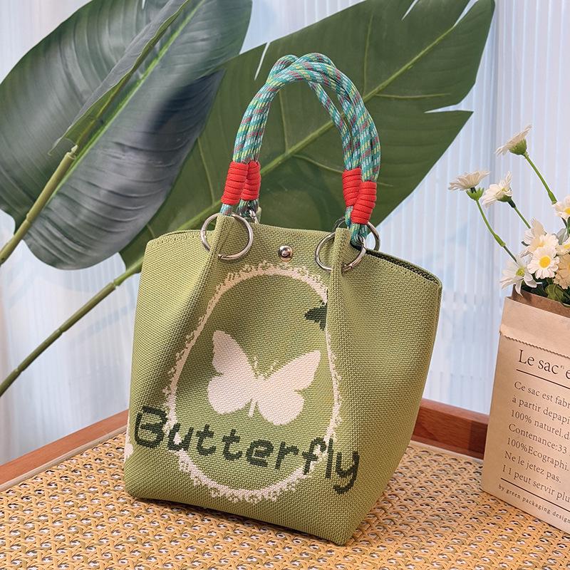 

Корейская и японская вязаная сумка-тоут: Портативная квадратная сумка большой вместимости для поездок на работу и отдыха With Ring Buckle