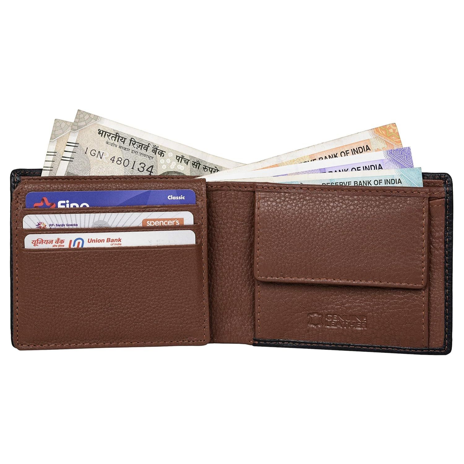 Мужской кошелек Kyle из черной/красной кожи - упакован в премиальную деревянную коробку — фото 5