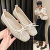 Fashion Breathable Hollow Mesh Flat Bottom Square Head Single Shoes Women's Flat Heel Soft Sole Bow Cool Single Shoes Spring and Summer