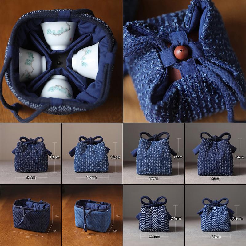 Teetassen-Tasche Tragbare Reise-Teegeschirr-Aufbewahrungstasche Teekannen Vier oder Sechs Tassen Große Stofftasche Outdoor-Organizer Denim-Organizer