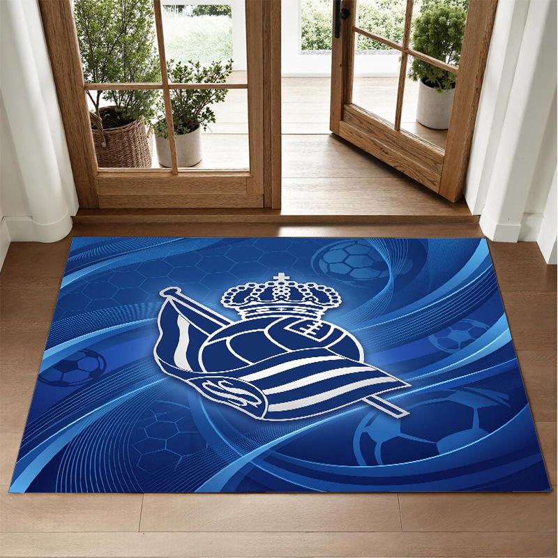 Real Sociedad FC Design Crystal Velvet Rug Soft Decorative Mat for Bedroom Entrance