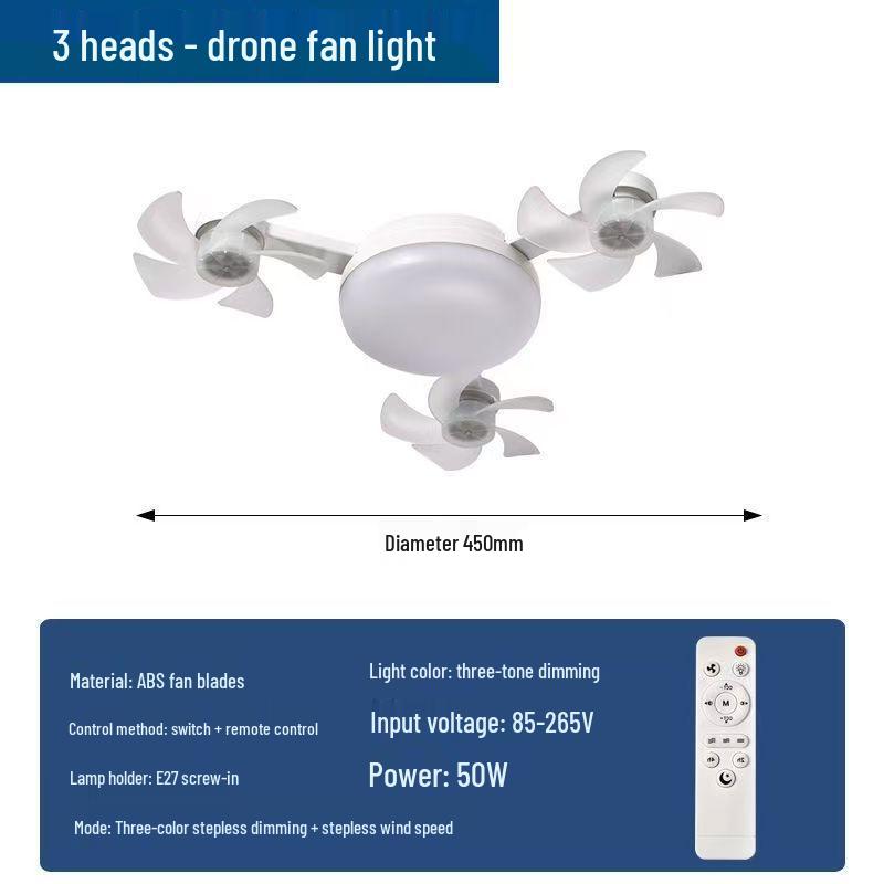 E27 Drone Ceiling Fan Light: Silent ABS Integrated Chandelier with Frequency Conversion