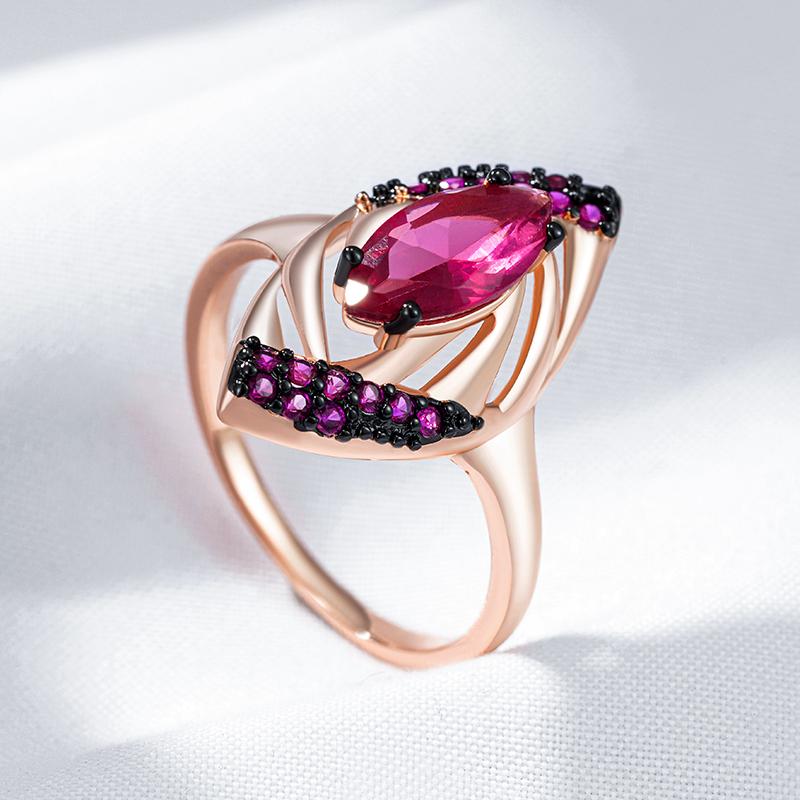 Shiny Red Natural Zircon Rings For Women Fashion Geometry  Rose Gold Color High Quality Daily Fine Vintage Jewelry