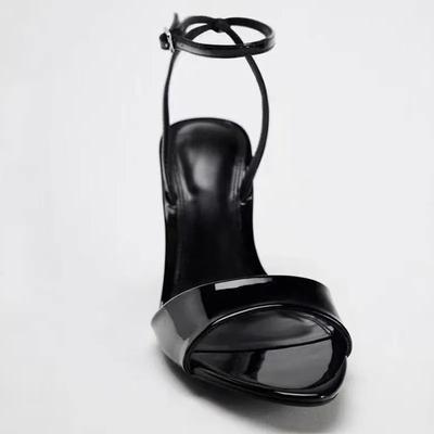 Fashion Patent Leather High-Heel Sandals Women Sexy Open-Toe Ankle Strap Buckle Brand Designer Shoes Elegant Evening Dress Shoes