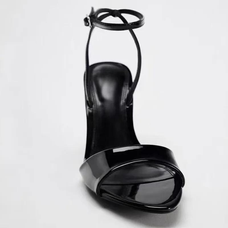 Fashion Fashion Patent Leather High-Heel Sandals Women Sexy Open-Toe Ankle Strap Buckle Brand Designer Shoes Elegant Evening Dress Shoes