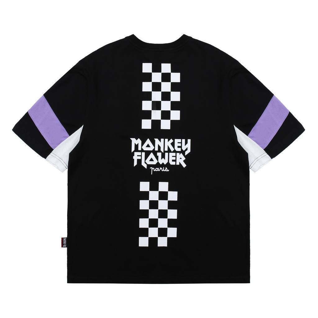 Monkey Flower Unisex Color Block Sleeve Regular Fit Short Sleeve T-Shirt/Mm1Wts01U Black