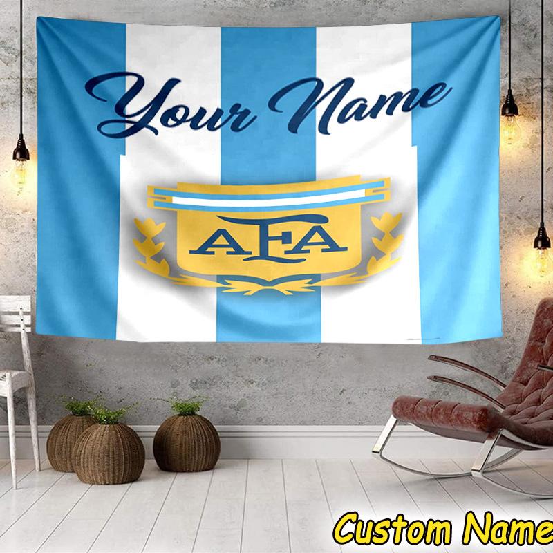 Custom Name Argentina Football Crest Tapestry Room Decoration Wall Hanging for Living Room Bedroom, Dormitory, Birthday and Christmas Gifts