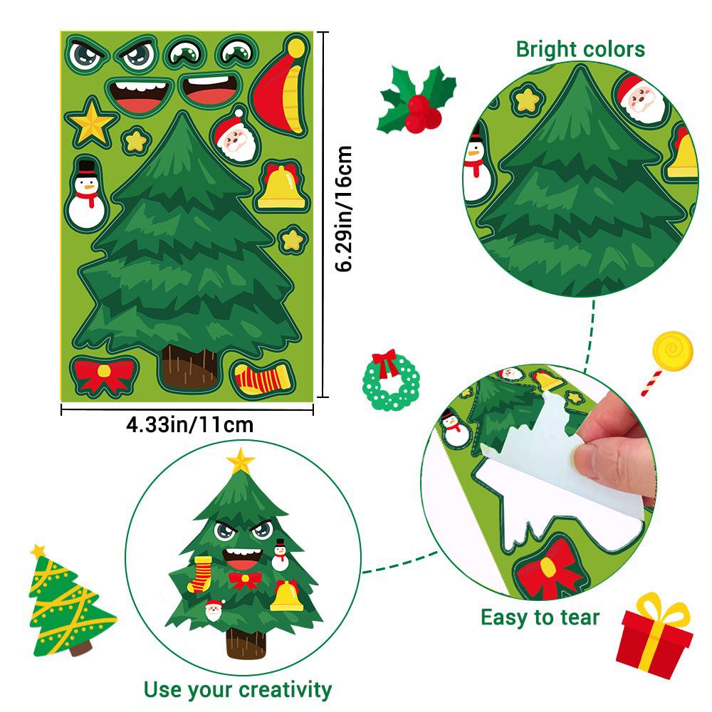 Non-Toxic 8Pcs Christmas Puzzle Stickers Kids Cartoon Santa Snowman Xmas Tree Stickers Party Decoration Diy Assemble Waterproof Stickers