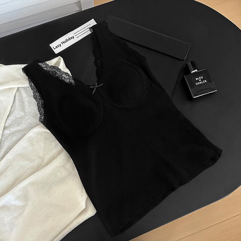 Lace thermal vest women's outer wear with chest pad autumn and winter polished underwear slim and thin sexy bottoming top