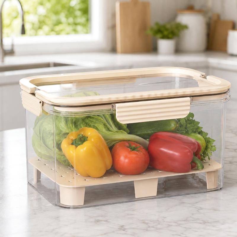 PET Produce Storage Container with Lid and Carry Handles, Clear Food Box for Refrigerator Shelf, Countertop, and Lunch Prep