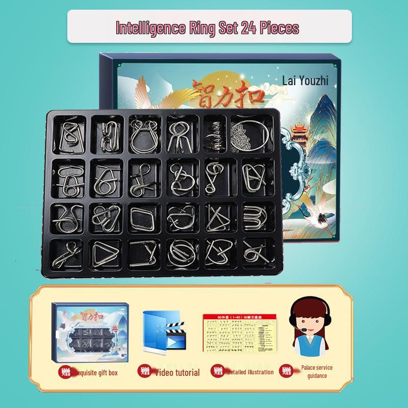 24-Piece Interlocking Rings and Luban Kongming Lock Set - Children's Educational Disentanglement Toys