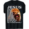 European Sizes Men's  T-Shirt with Lion of Judah & Bible Verse Design - Is My Everything Religious Graphic Tee, Breathable Medium Stretch Fabric