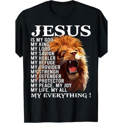 Europäische Größen Herren T-Shirt mit Löwe von Juda & Bibelvers Design - ist Mein Alles Religiöses Grafik-T-Shirt, Atmungsaktives Medium-Stretch-Gewebe