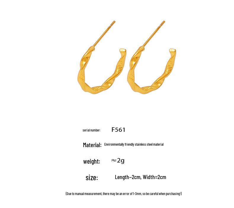 Qiong Yao Stainless Steel C-shaped Hoop Earrings, Fashionable 18K Gold-Plated, Exaggerated Design