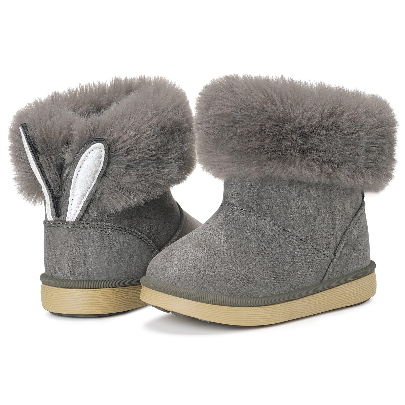 

KVbabby Winter Sheepskin Boots for Girls and Cute Rabbit Ear Sizes Kids Boots, Boys, Design, Non-Slip, Fluffy, Warm, 13.0-17.5cm серый