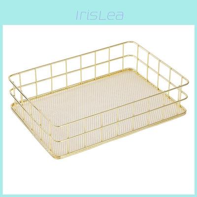 Iron Makeup Organizer Basket With Grid Mesh For Bathroom And Desk Storage