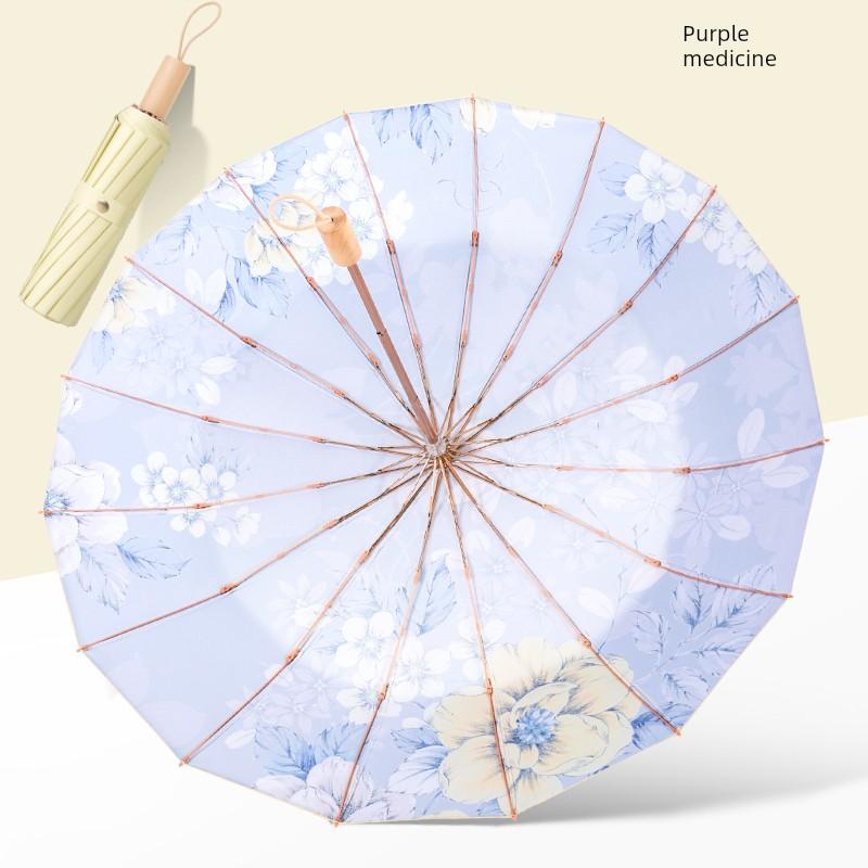 Good-looking 16-Bone Colored Plastic Sun Umbrella Sun Protection Sun Protection UV Protection Sun Umbrella Women Folding Umbrella Wind Resistance