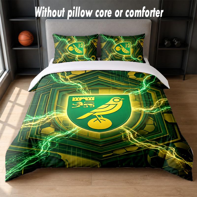 Norwich City Football Design Bed Bedding Set 1 Duvet Cover + 2 Pillowcases Soft Breathable Household Bed Linens