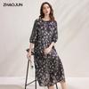 Zhaojun Silk Printed Seven-Sleeve Elegant Dress
