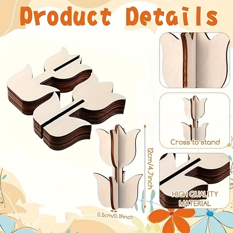 20pcs Wooden Tulip Shapes for DIY Crafts, 3D Paintable Flower Decorations, Light Beige Wood, Creative Crafting, Floral Decor