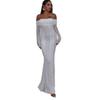 Women's New Sexy One-word Shoulder Dress Fashionable Slim-fit Lace Hollow Long-sleeved Autumn and Winter Hip Skirt Women