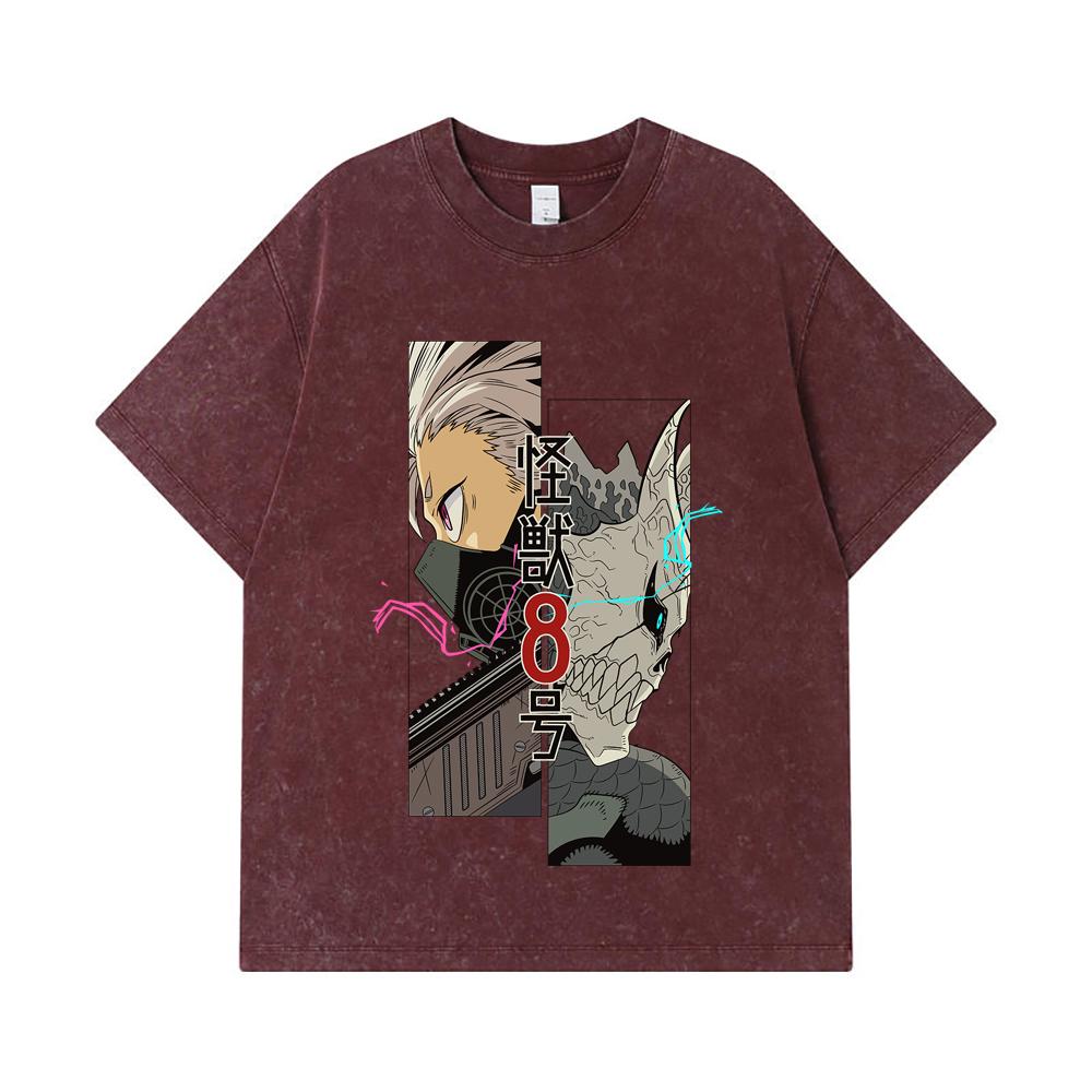 275 GSM Washed T-shirts 100% Cotton Kaiju No 8 V17 Print Unisex Heavy Cotton T Shirt