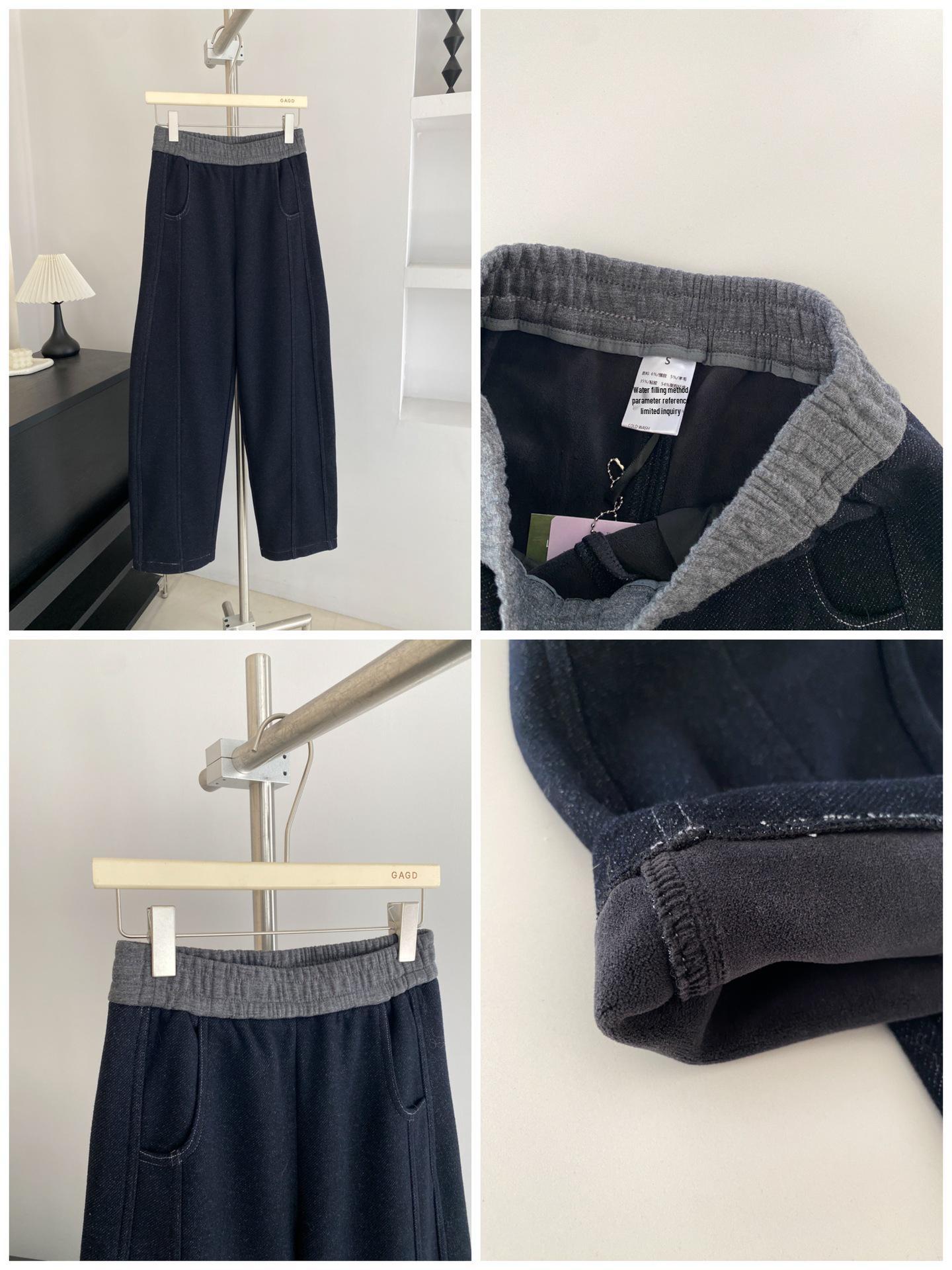 GAGD High-Waisted Herringbone Wool Wide-Leg Flannel-Lined Casual Trousers XXL