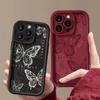 Retro Red Butterfly Silicone Couple Phone Case for iPhone 11 12 13 14 15ProMax XS XR 7 8 Plus SE20 Camera Lens Protection Cover