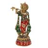 Pure Brass Krishna Bhagwan Idol Playing Flute Decorated With Color Stone Work