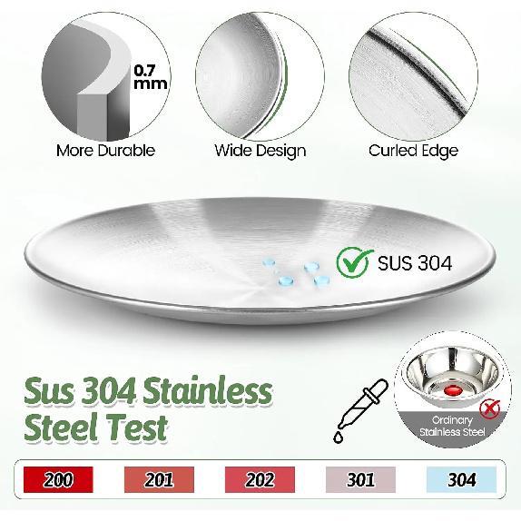 304 Stainless Steel Cat Bowls, 6.7 Inch Extra Wide Shallow Cat Plates for Whisker Fatigue Relief, Metal Kitten Feeding Dishes