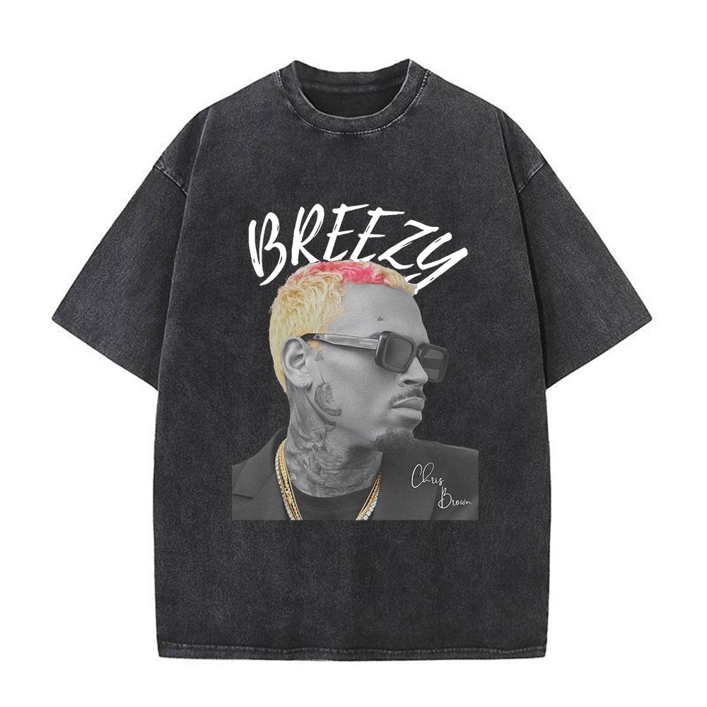 Rapper Chris Brown Breezy Bowl XX Tour 11:11 Vintage Washed T-Shirt Herren Damen Mode Hip Hop T-Shirts Baumwolle Oversized T-Shirts