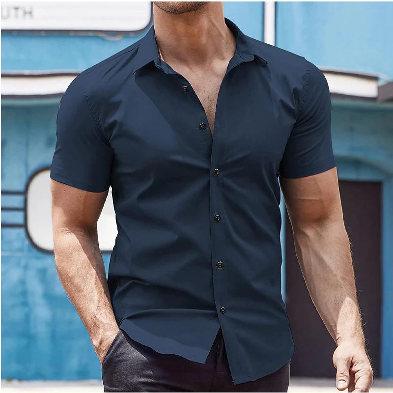 Summer Men's Short Sleeved Solid Color Shirt Youth Fashion Home Casual Cardigan Shirts