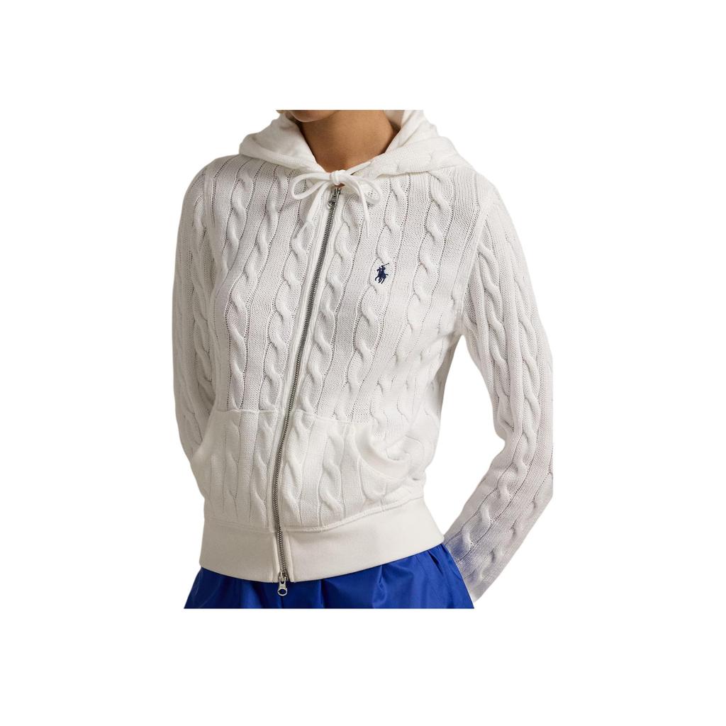 Polo Ralph Lauren Double Zipper Closure Hooded Long Sleeve Knit Sweater Women sweater White 211959124-002