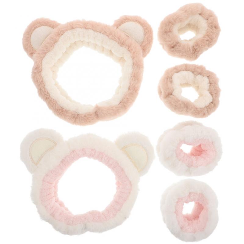 Skincare Kopfband Armband Set Plüsch Beige