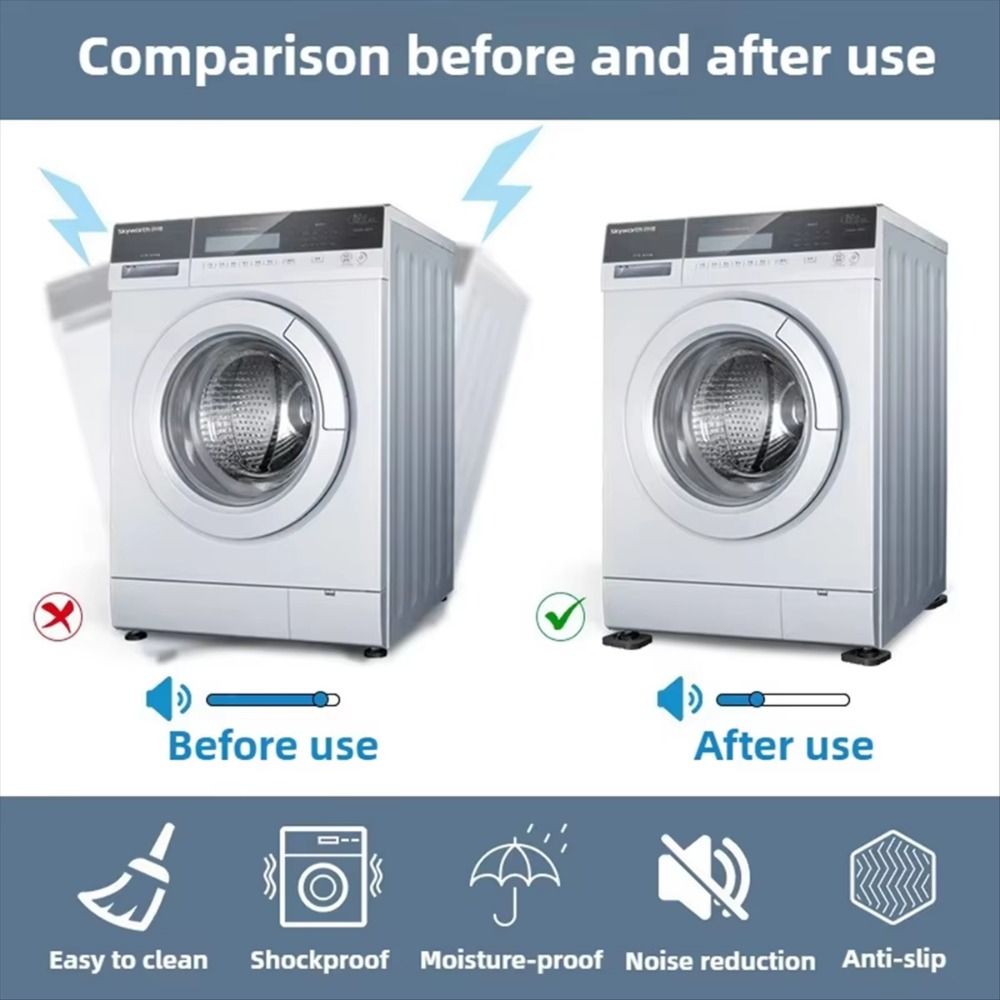 4Pcs Square Washing Machine Feet Pads Heightening Silent Dampers  for Washing Machine  Refrigerator