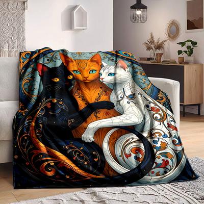 1pc Cat Artwork Blanket Lightweight Flannel Blanket Throw Blanket For Sofa, Bed, Travel, Camping Yy2509026216