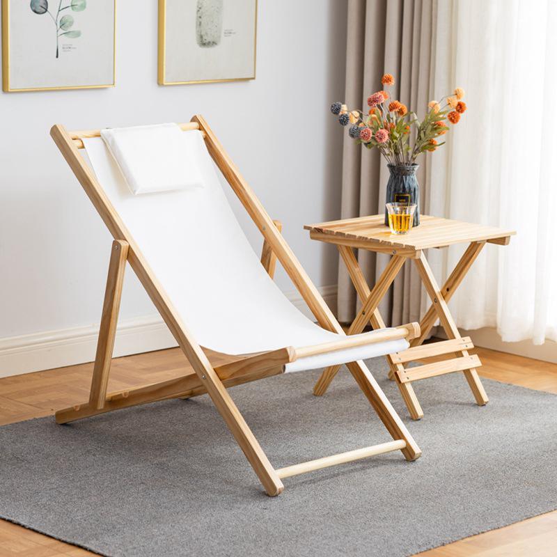 Solid Wood Outdoor Folding Recliner Beach Chair with Canvas for Adults