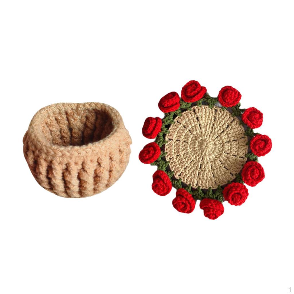 Beginner Crochet Kit Coaster Starter Complete Flower Pot, for Table Girlfriend