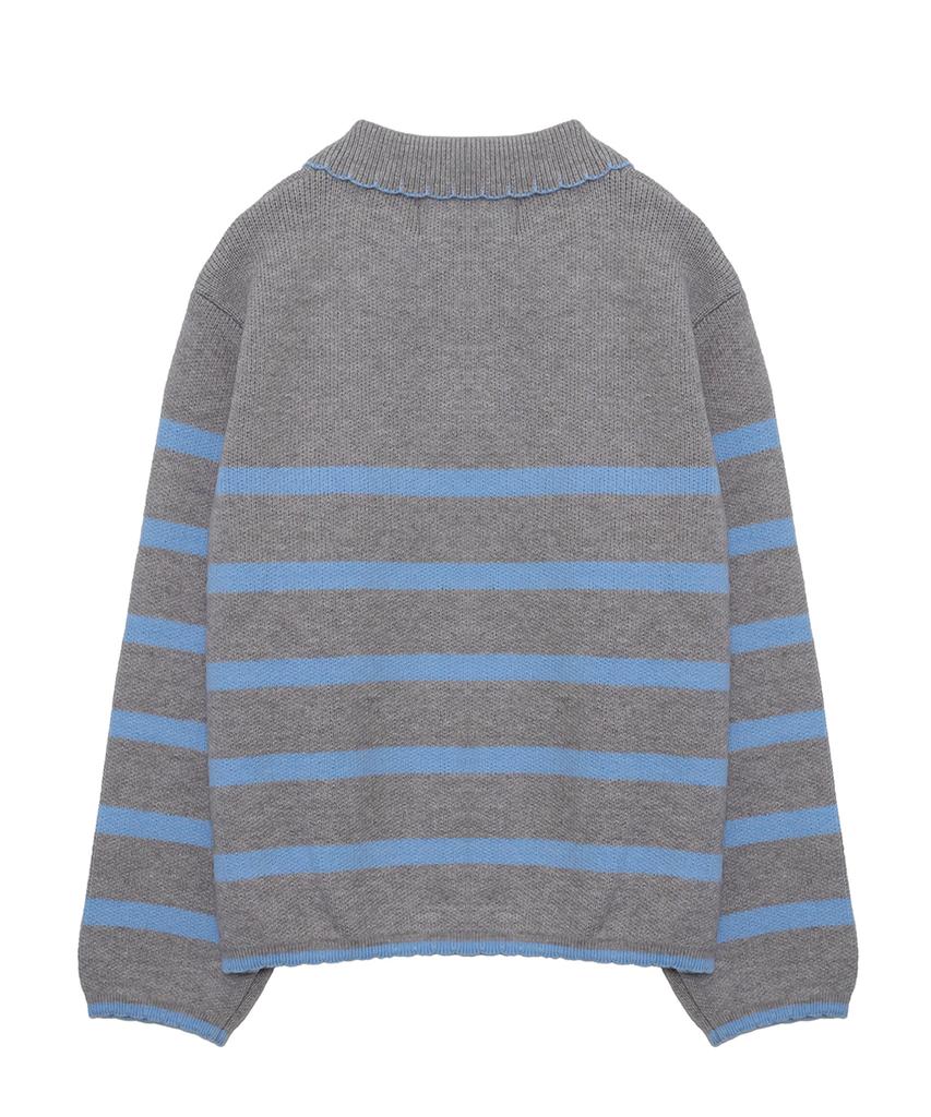 Eilubeu Embroidered Collared Striped Knit Aarbpo103B